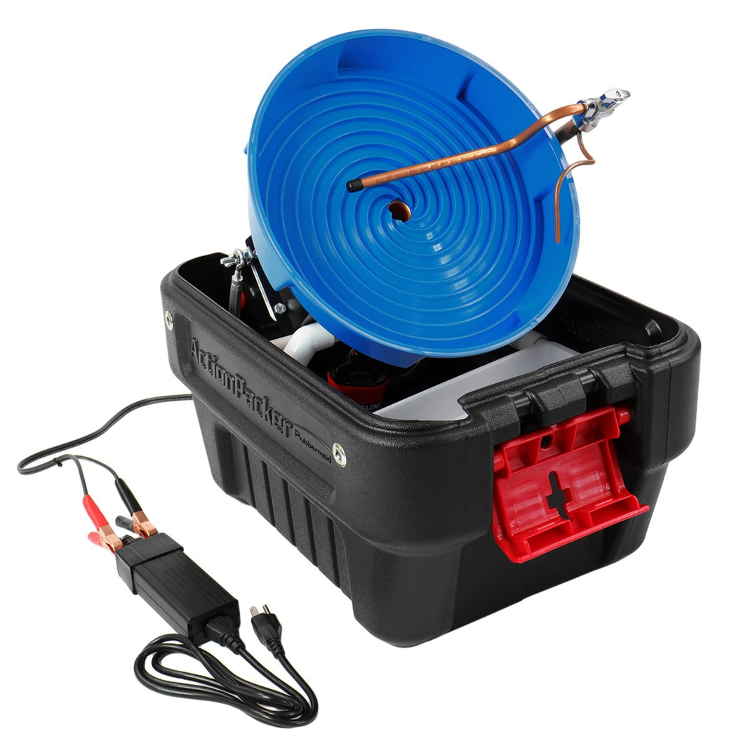 Gold Miner spiral gold panning machine with blue 13 inch wheel, spray bar, and 120V power supply