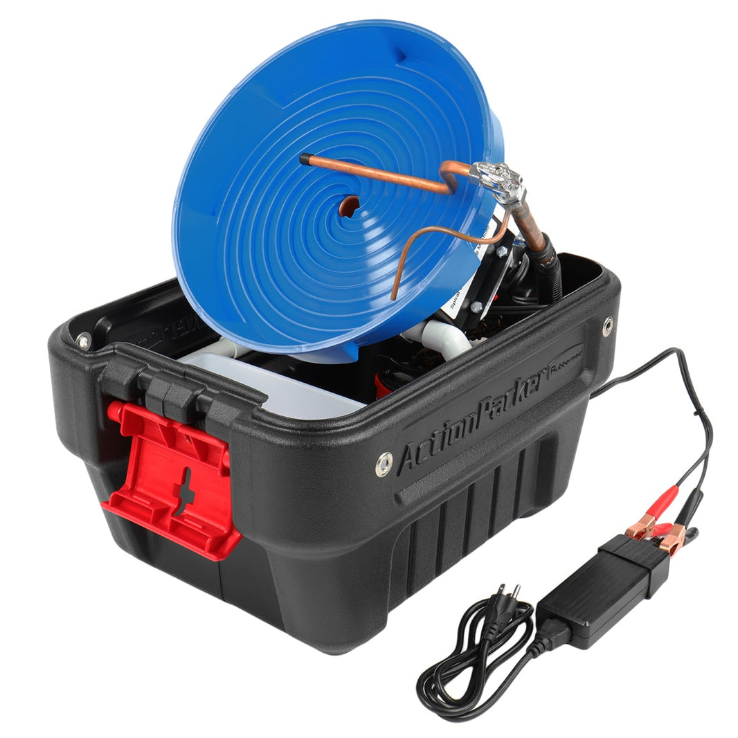 Gold Miner automatic gold panning machine rear view showing spiral wheel and power connection