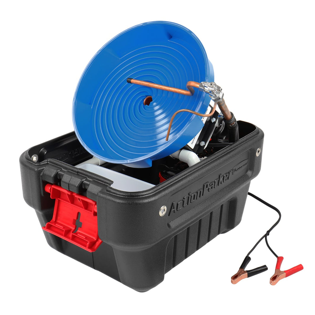 Gold Miner spiral wheel panning machine set up with pump, spray bar and catch cup