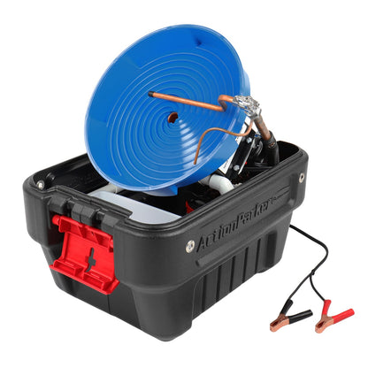 Gold Miner spiral wheel panning machine set up with pump, spray bar and catch cup
