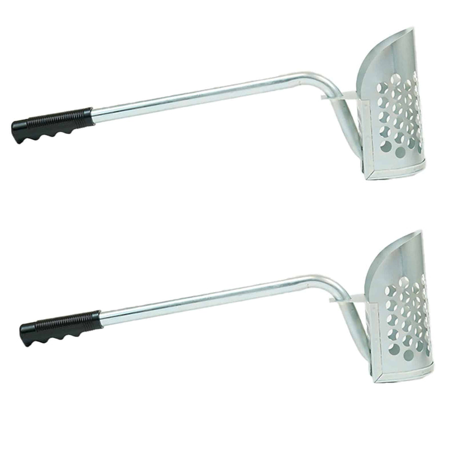 Close-up view of Dune Scoops galvanized metal basket showing 3/8-inch drainage holes