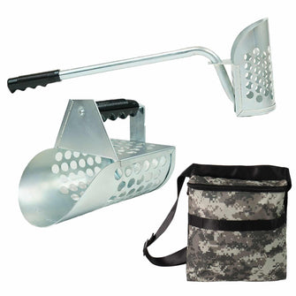 Dune Scoops Galvanized Metal Long Handle Sand Scoop, Heavy Duty Large Scoop and Finds Pouch for Metal Detecting