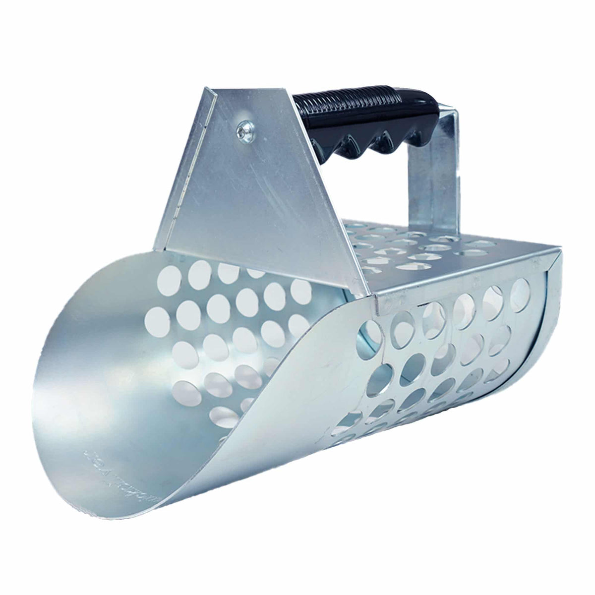 Dune Scoops 6x9 galvanized sand scoop with perforated basket and rubberized grip handle for beach metal detecting