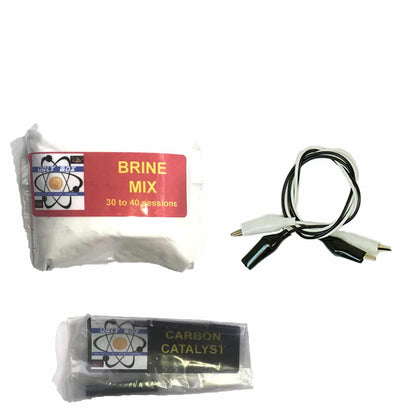 UGLY GEAR USA Electrolysis Unit Reboot Kit showing carbon catalyst, alligator clips and brine solution bag