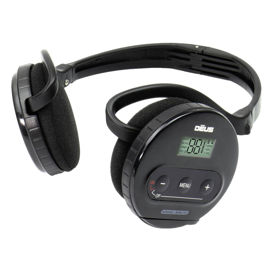 XP WS4 backphone headphones with control module showing display and buttons
