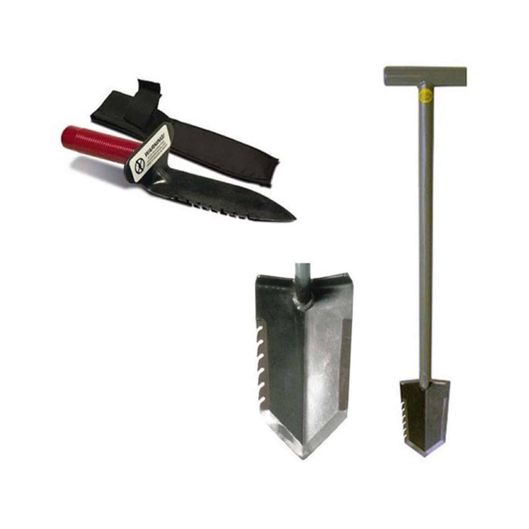 Lesche Shovel Combo with Sampson T-handle shovel and right serrated digging tool on white background