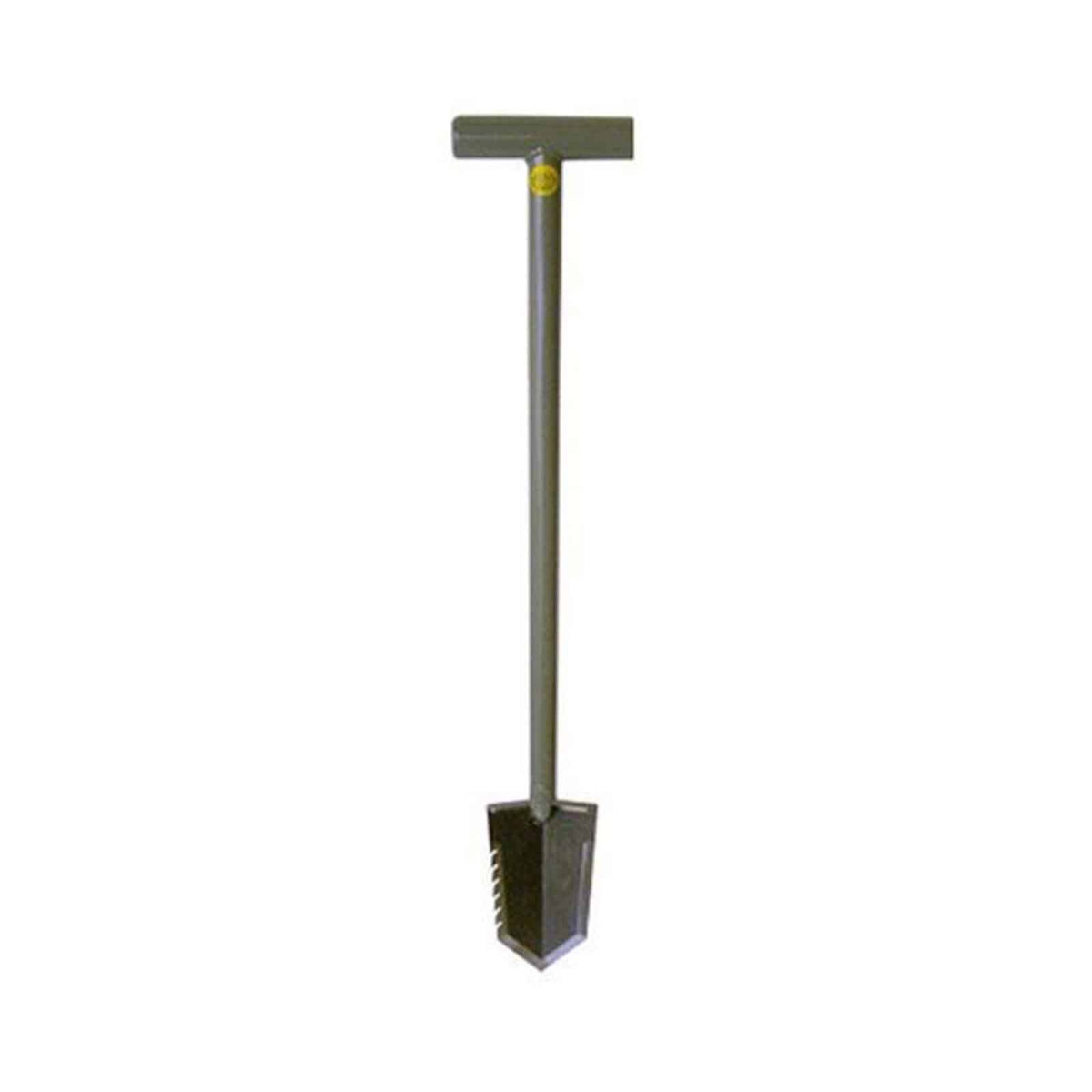 Lesche Sampson T-handle shovel full length showing 31-inch profile and serrated blade
