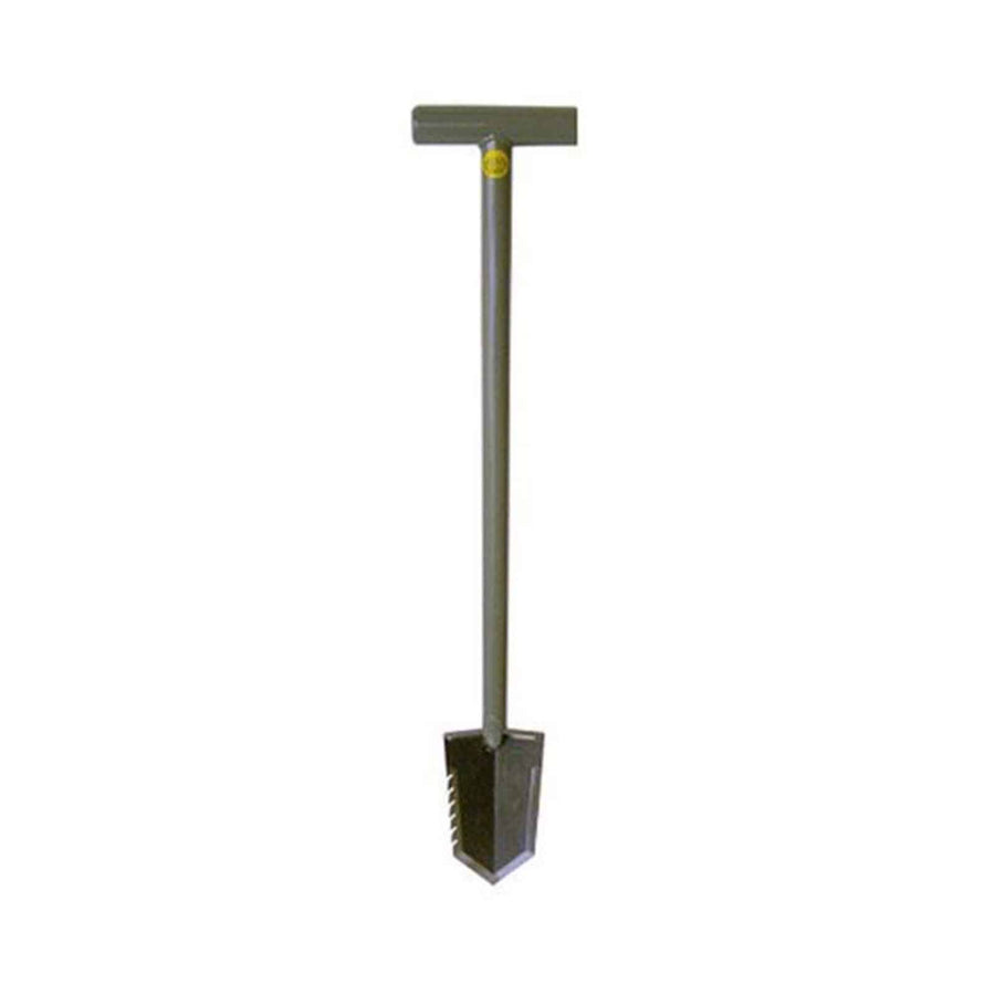 Lesche Sampson T-handle shovel full length showing 31-inch profile and serrated blade
