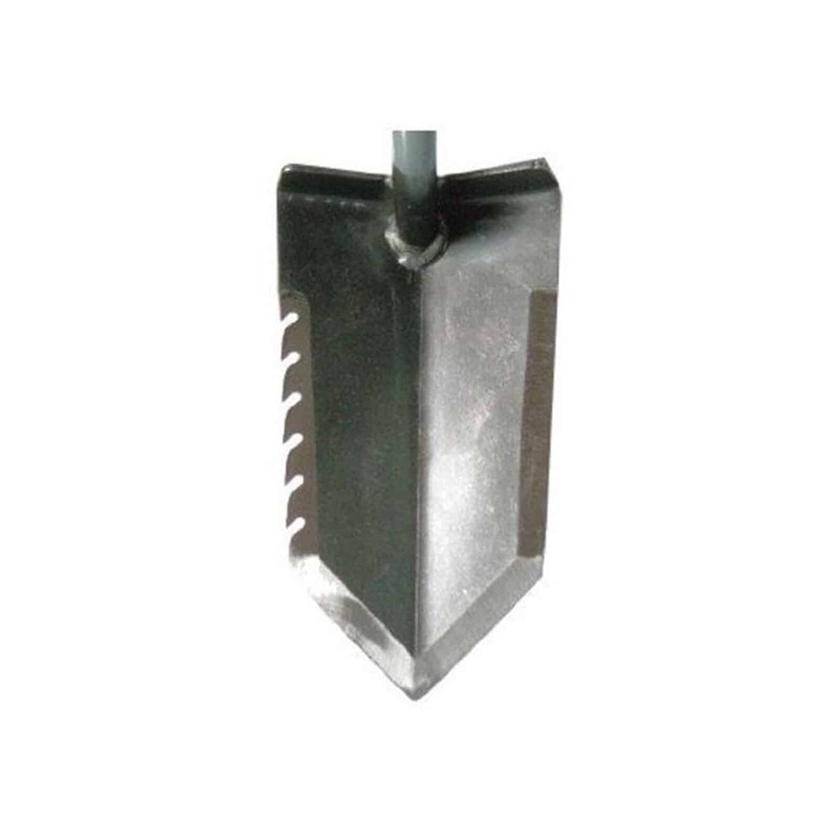 Lesche Sampson shovel blade close-up showing serrated edge and pointed tip