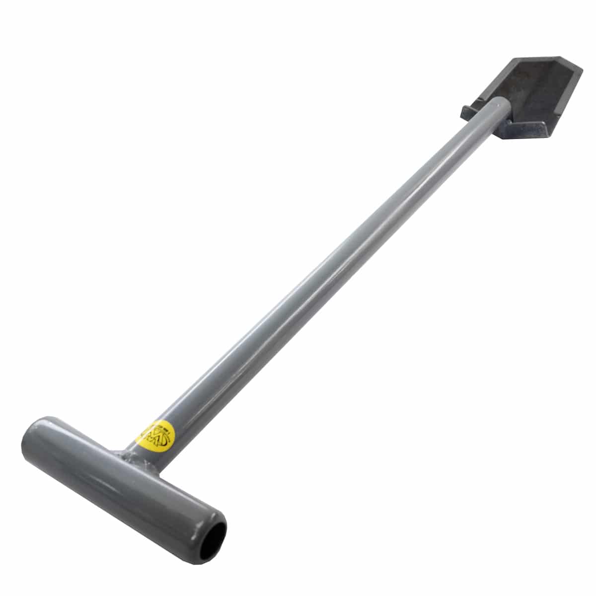 Lesche Sampson T-handle shovel full length viewed from the handle end