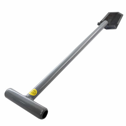 Lesche Sampson T-handle shovel full length viewed from the handle end