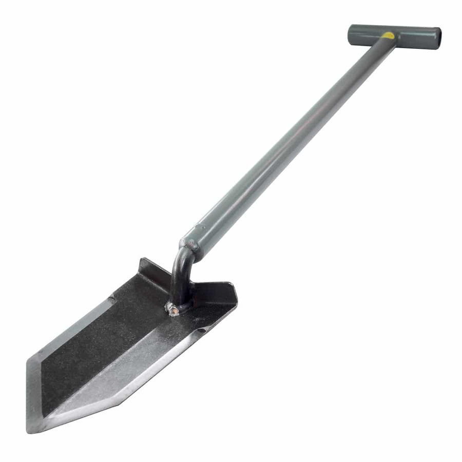 Lesche Sampson T-handle shovel full length viewed from the blade end