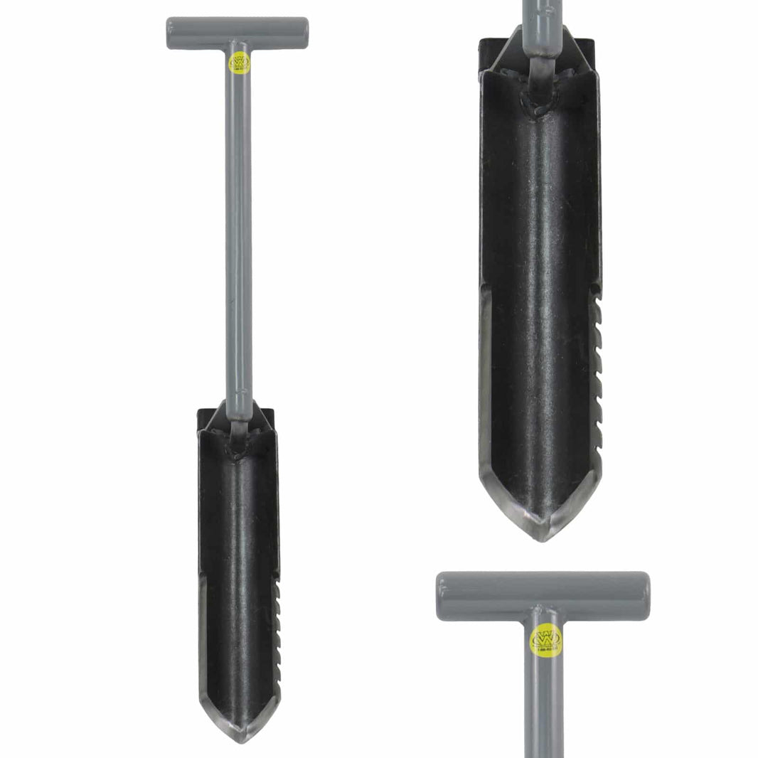 Lesche Ground Shark 28 inch shovel with T-handle and serrated blade for metal detecting