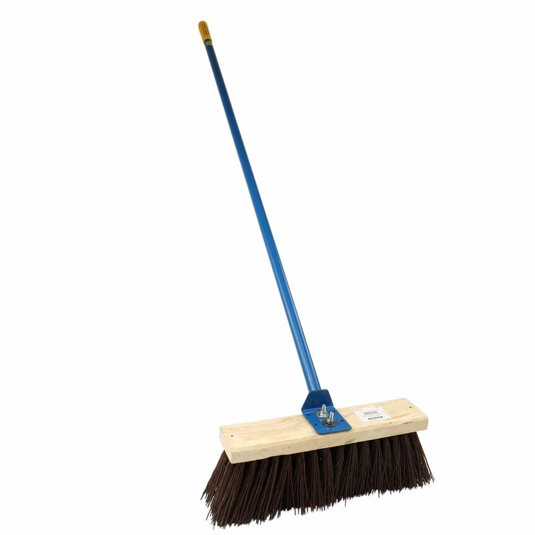 Lesche King of Spades 63-inch heavy-duty broom with blue handle and dark poly bristles
