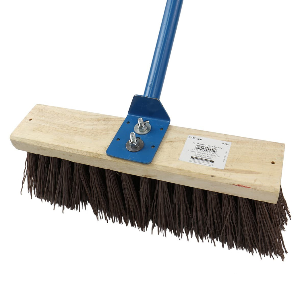 Close-up view of Lesche King of Spades broom poly bristle head construction