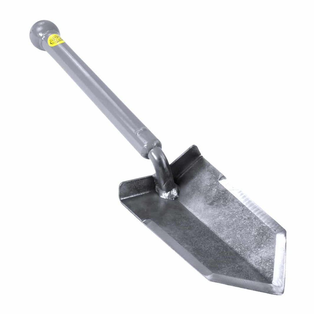 Lesche Mini Sampson 18-inch ball handle shovel with sharpened serrated edges and aircraft-quality steel construction for relic and coin hunting