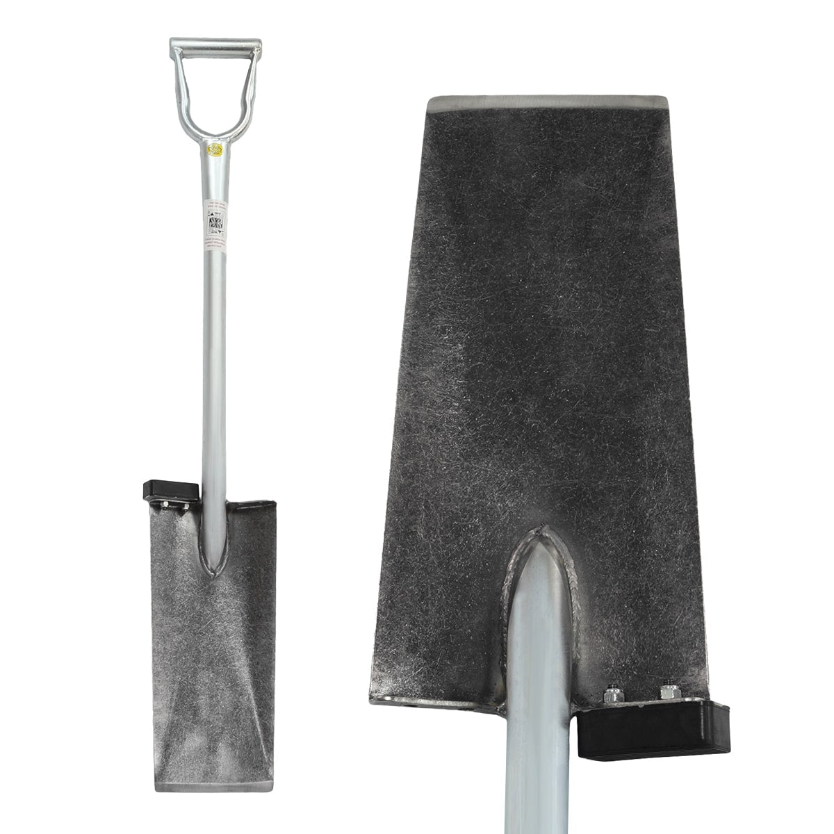 Lesche King of Spades 42-inch shovel with 15-inch tapered edge, all-tubular D-handle, and rubber foot pad for compacted soil digging