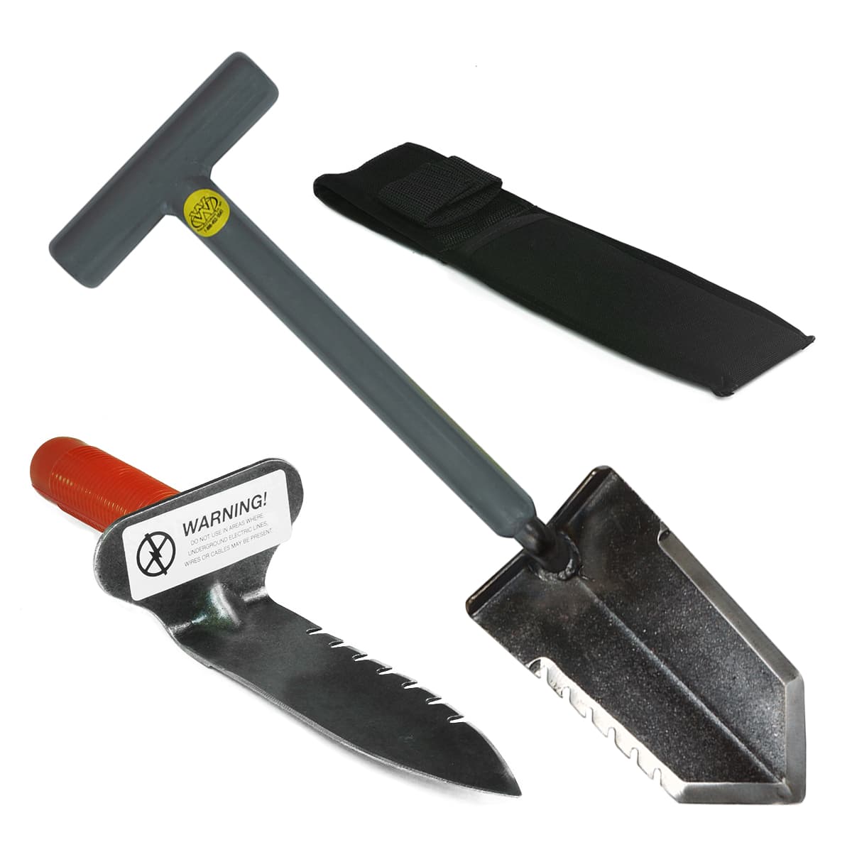 Lesche Sampson 18-inch T-handle shovel with serrated edge and left serrated digging tool