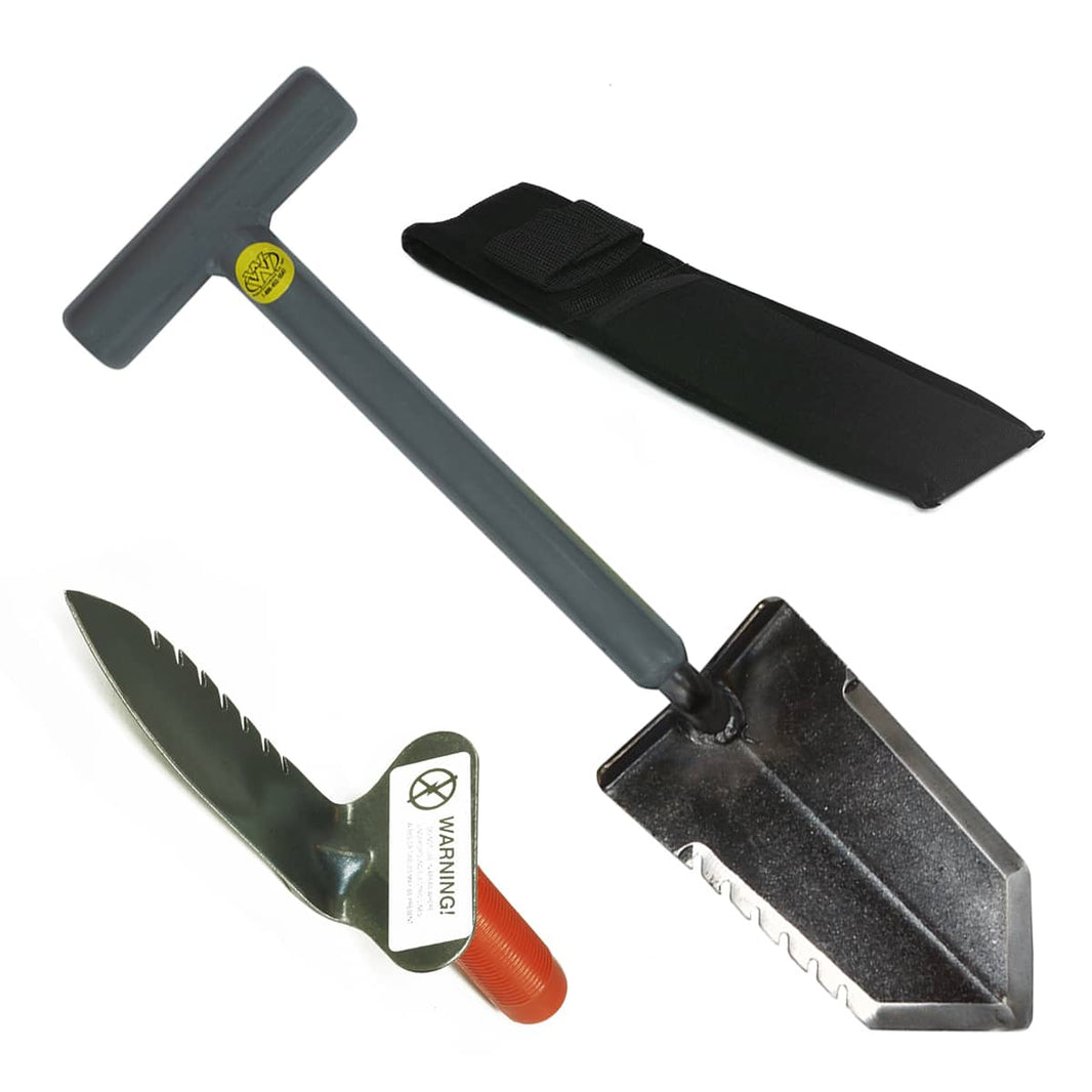 Lesche Sampson 18-inch T-handle shovel with serrated edge and Lesche right-serrated digging tool