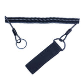 Close-up view of black pinpointer lanyard showing Velcro belt attachment system