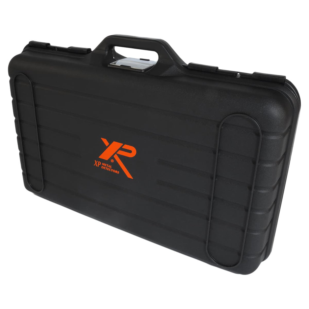 XP hard transport case closed, angled view showing the ribbed ABS lid and side latches
