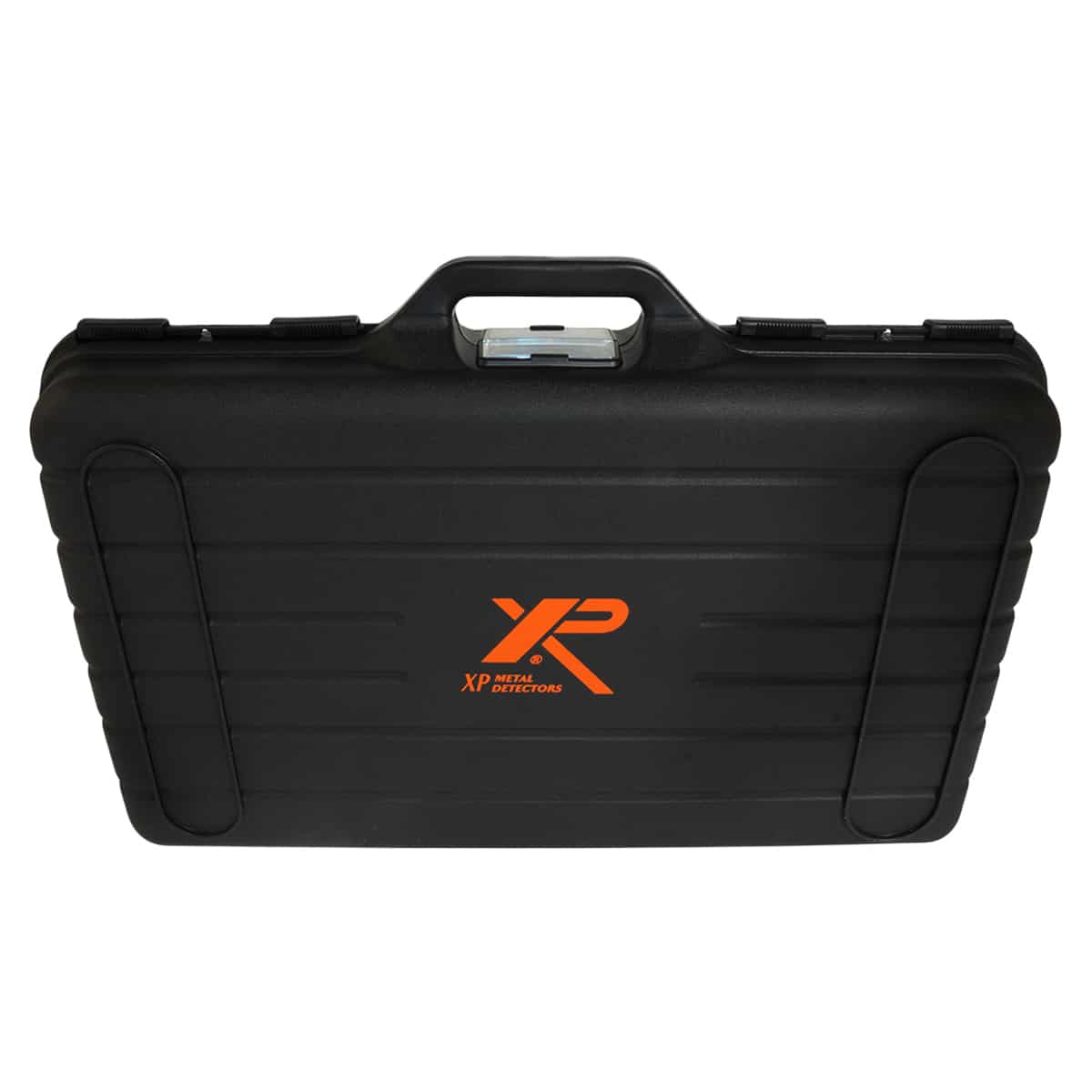XP hard transport case closed, viewed from the hinge side with the carrying handle up