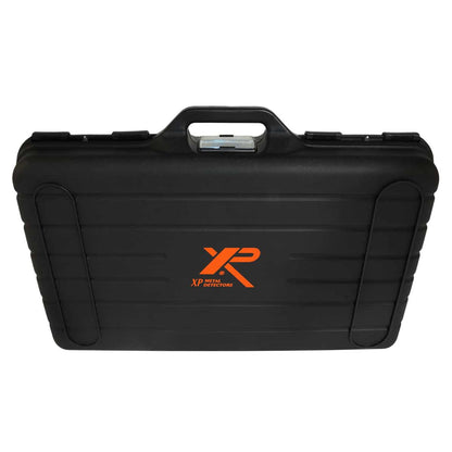 XP hard transport case closed, viewed from the hinge side with the carrying handle up