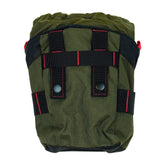 A green and black XP Metal Detectors Finds Pouch with red straps facing the rear