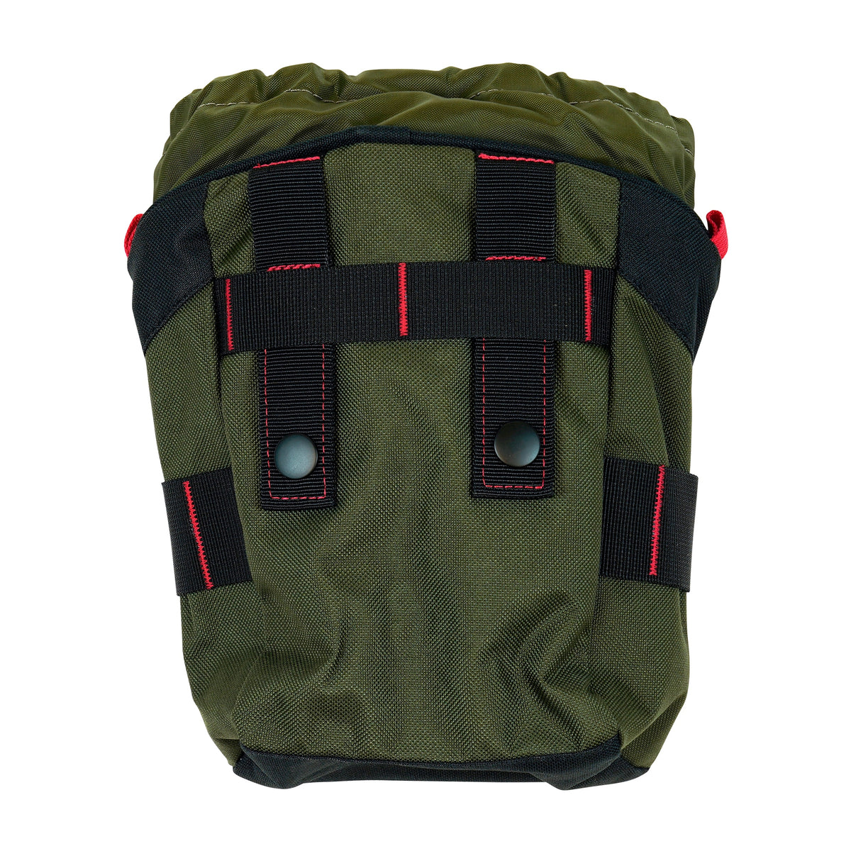 A green and black XP Metal Detectors Finds Pouch with red straps facing the rear