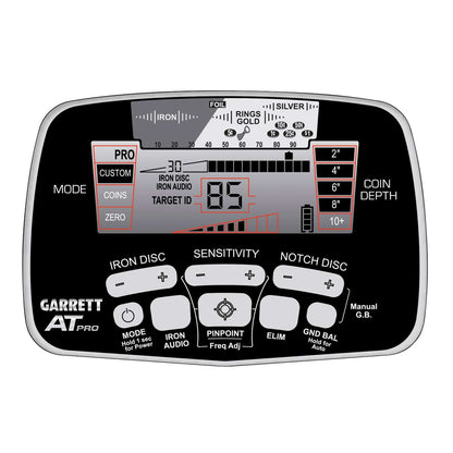 Garrett AT PRO control box showing digital target ID display.