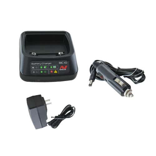 The Minelab CTX 3030 battery charger with AC and DC adapters