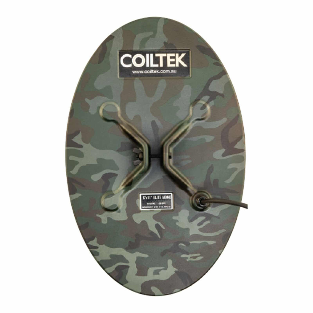 Coiltek 17x11 Elite Monoloop search coil showing elliptical shape and connector cable
