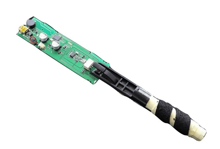 XP MI-6 pinpointer replacement circuit board with battery connections visible