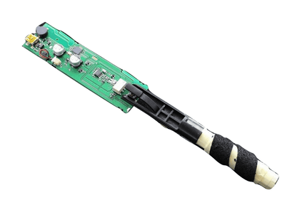 XP MI-6 pinpointer replacement circuit board with battery connections visible