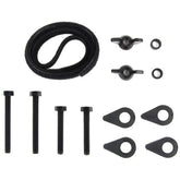 Minelab search coil hardware kit components laid out showing washers, nuts, screws and spacers
