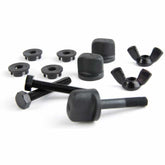 Minelab coil hardware kit components laid out showing washers, screws and nuts