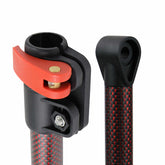 Close-up of Detect-Ed Red Belly LS cam lock clamp and lower shaft coil mount in red and black carbon weave