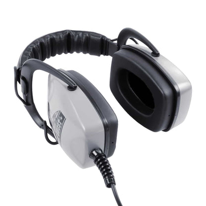 Gray Ghost Amphibian II headphones showing IP68 connector for Minelab detectors.
