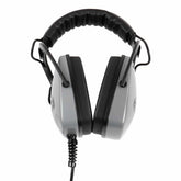 DetectorPro Gray Ghost Amphibian II waterproof headphones with black cushioning and coiled cable