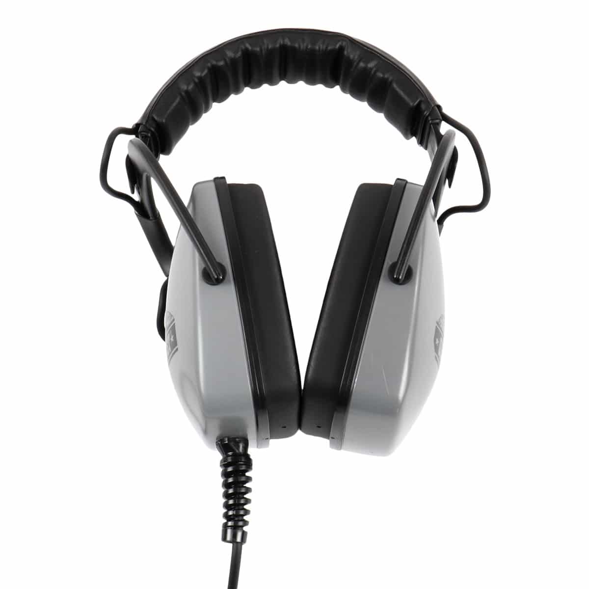 DetectorPro Gray Ghost Amphibian II waterproof headphones with coiled cable. 