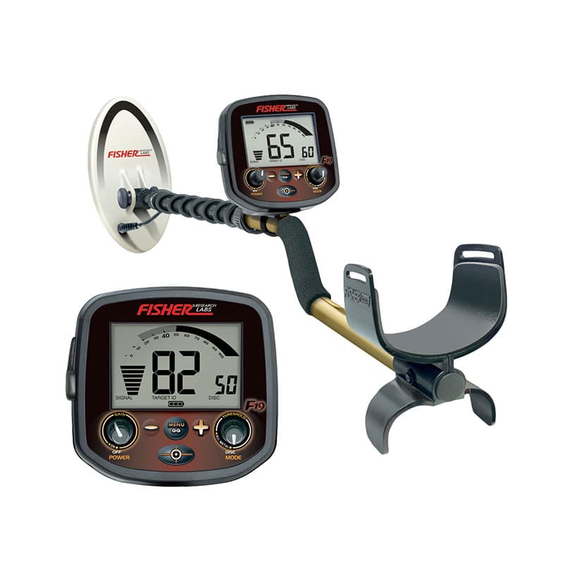 Fisher F19 metal detector with 10 x 5 inch DD elliptical search coil and digital control box
