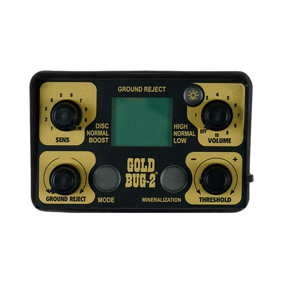 Closeup view of the Fisher Gold Bug II control box on white background. 