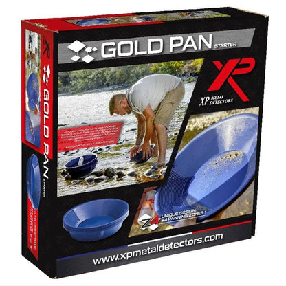XP Gold Pan Starter Kit with 15-inch blue pan, 10mm classifier, and collection accessories for gold prospecting