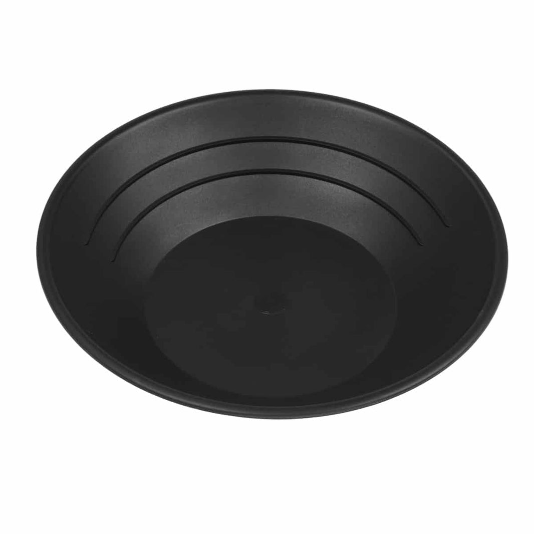 Close-up of TerraX 10 inch plastic gold pan showing interior ridges and depth
