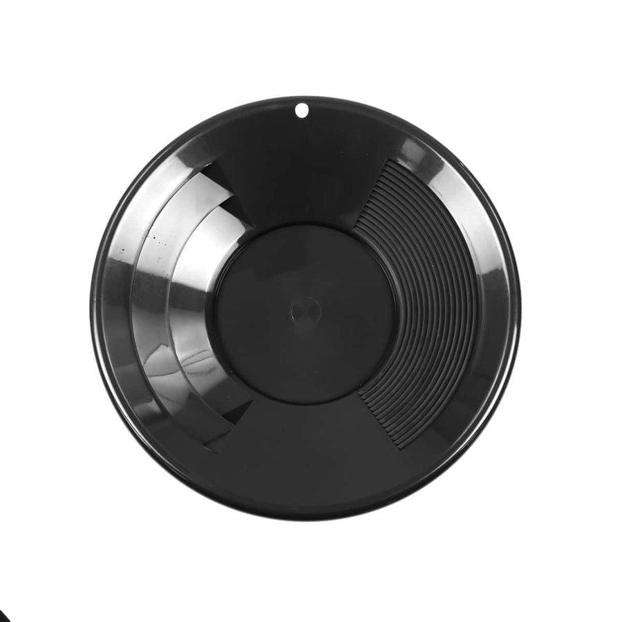 TerraX 10 inch black plastic gold pan showing dual riffle system design