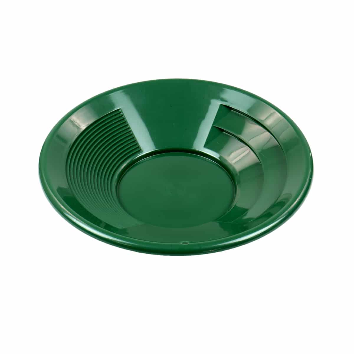 TerraX green plastic gold pan angled view displaying riffle configuration