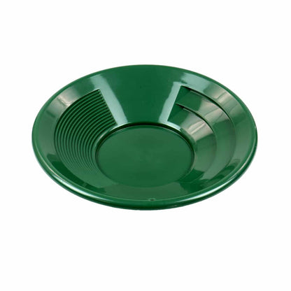 TerraX green plastic gold pan angled view displaying riffle configuration