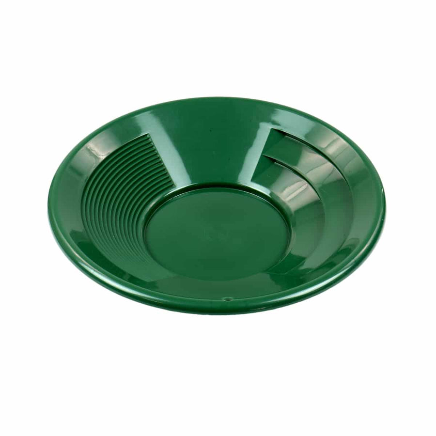 TerraX green plastic gold pan angled view displaying riffle configuration