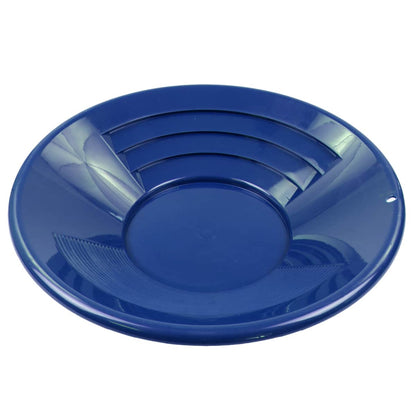Black TerraX 14 inch plastic gold pan showing riffle design
