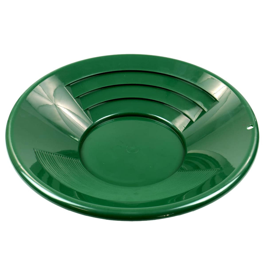 Green TerraX 14 inch plastic gold pan with dual riffle system